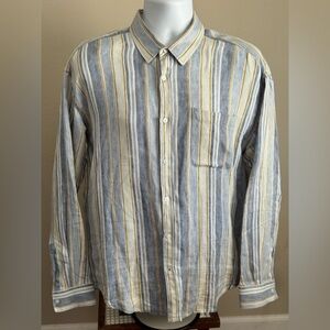 NNO7 NO NATIONALITY Deon Button Down Shirt - 100% Linen - Striped
Men’s Large